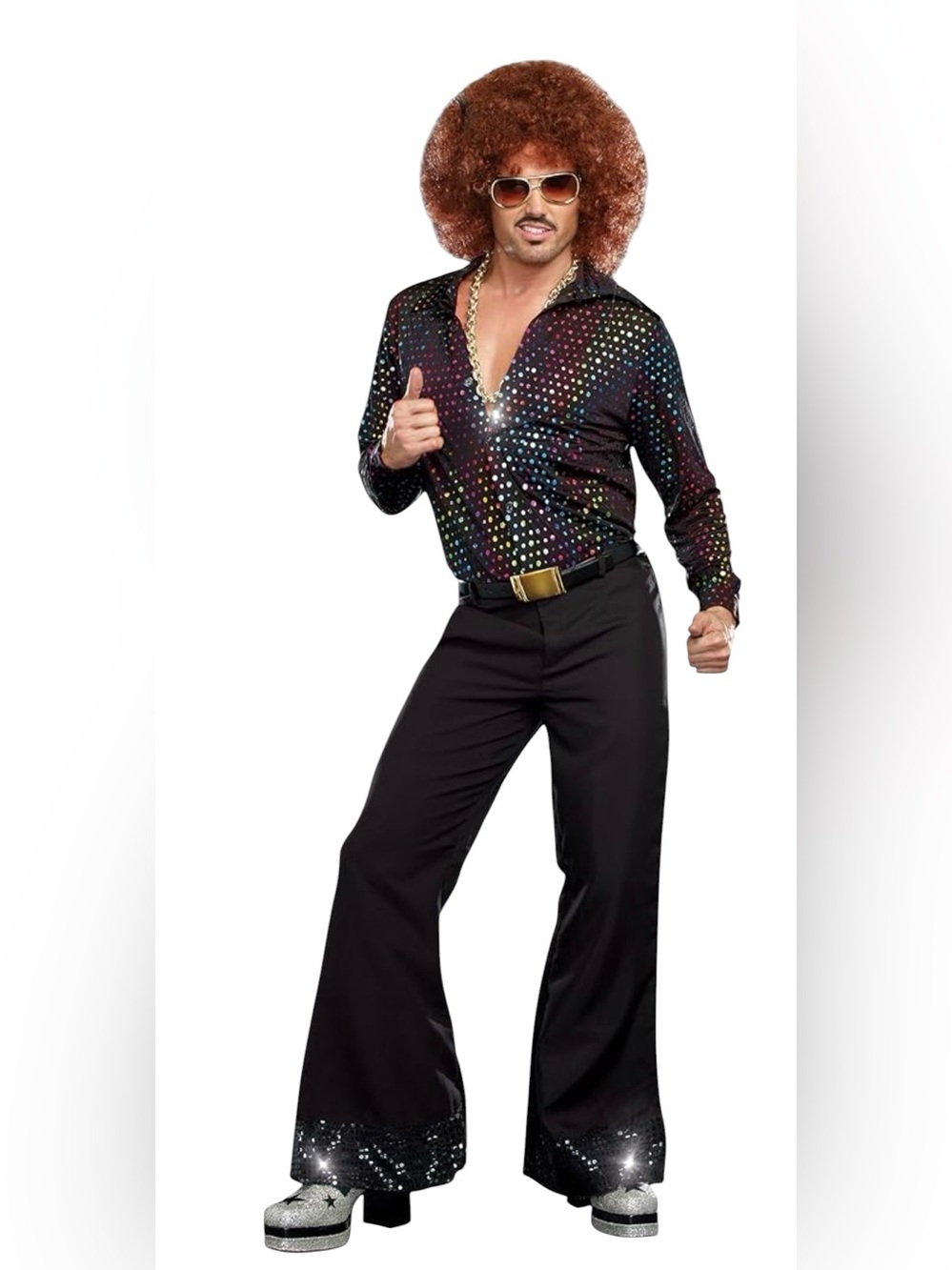 70s Black Multicolor Sequin Dots Set and Wig